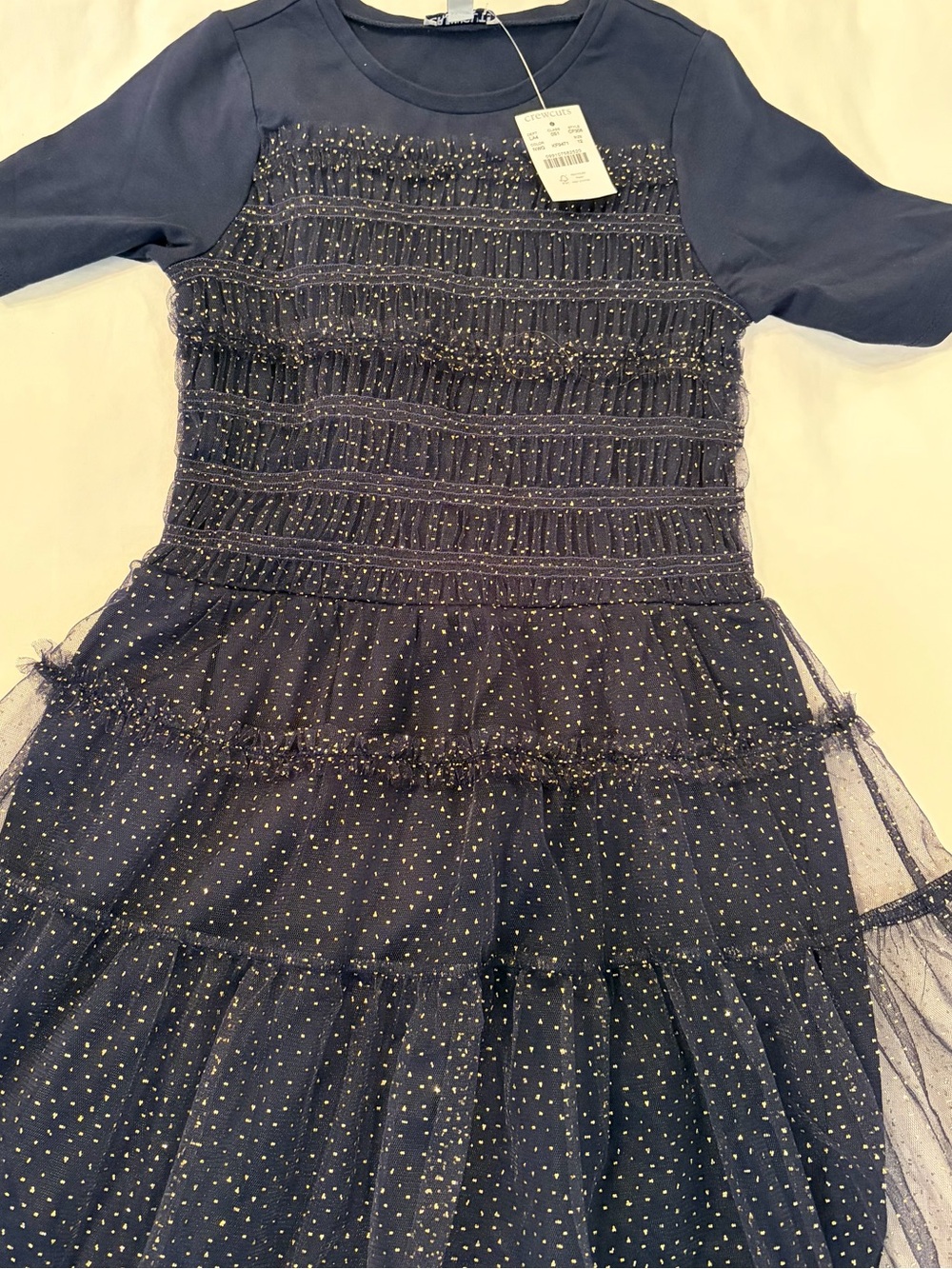 Crewcuts Girls Navy Tulle Party Dress with Gold Dot Accents.  Size 12. New.